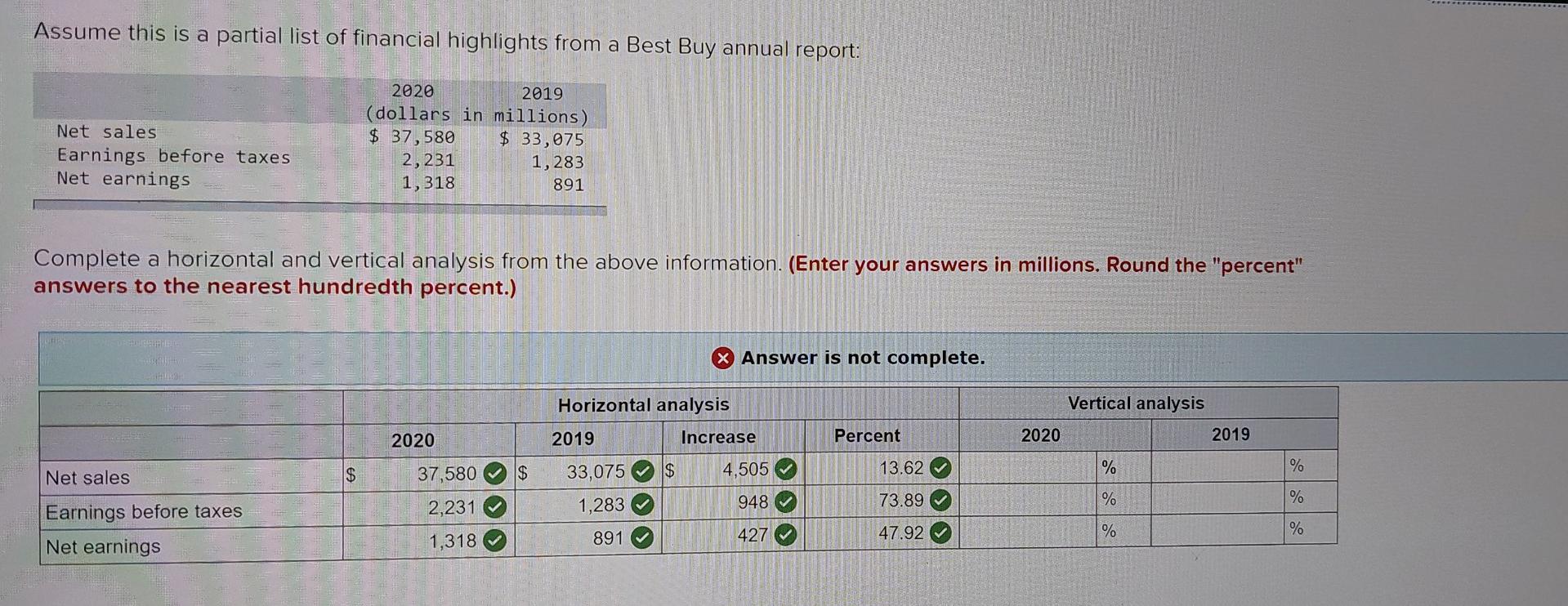 I need help solving the last portion (the vertical analysis). Assume this