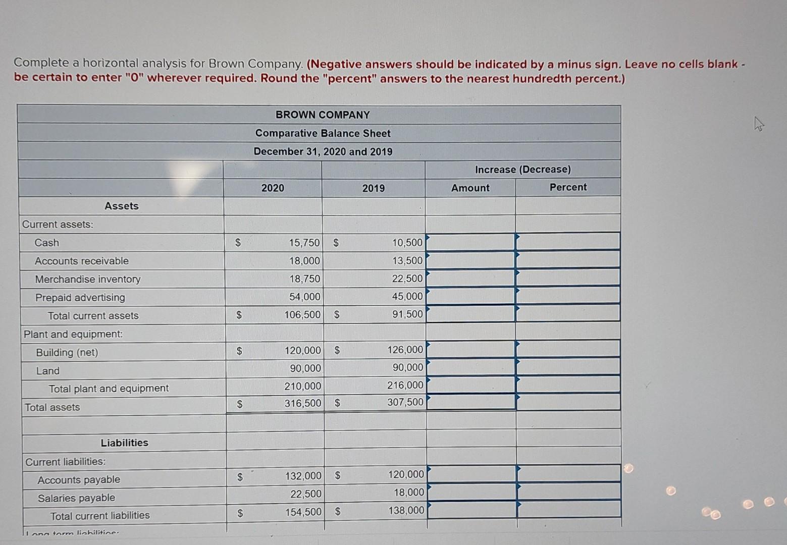 How do I solve this? please explain. Complete a horizontal analysis for