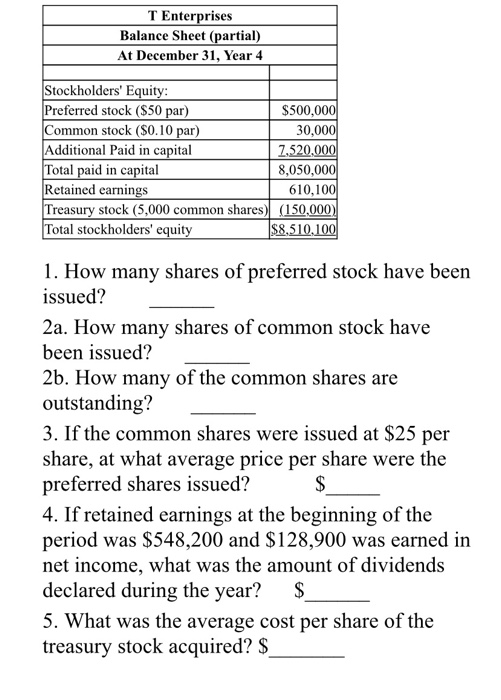  please show all the work T Enterprises Balance Sheet (partial) At