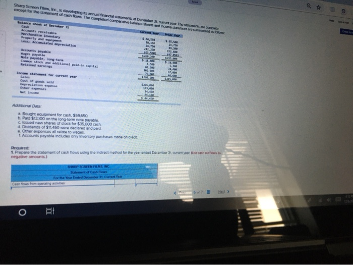  Sharp Screen Films, Inc. is developing tsanal financial statement December 3.