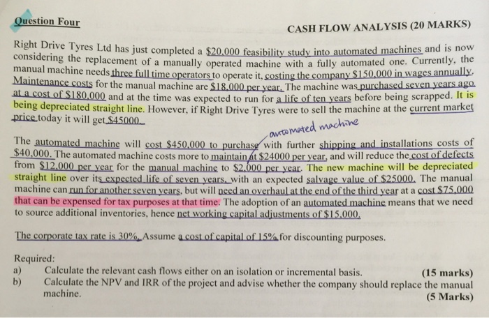  Question Four CASH FLOW ANALYSIS (20 MARKS) Right Drive Tyres Ltd