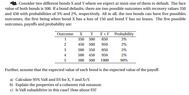 4. Consider two different bonds X and Y where we expect