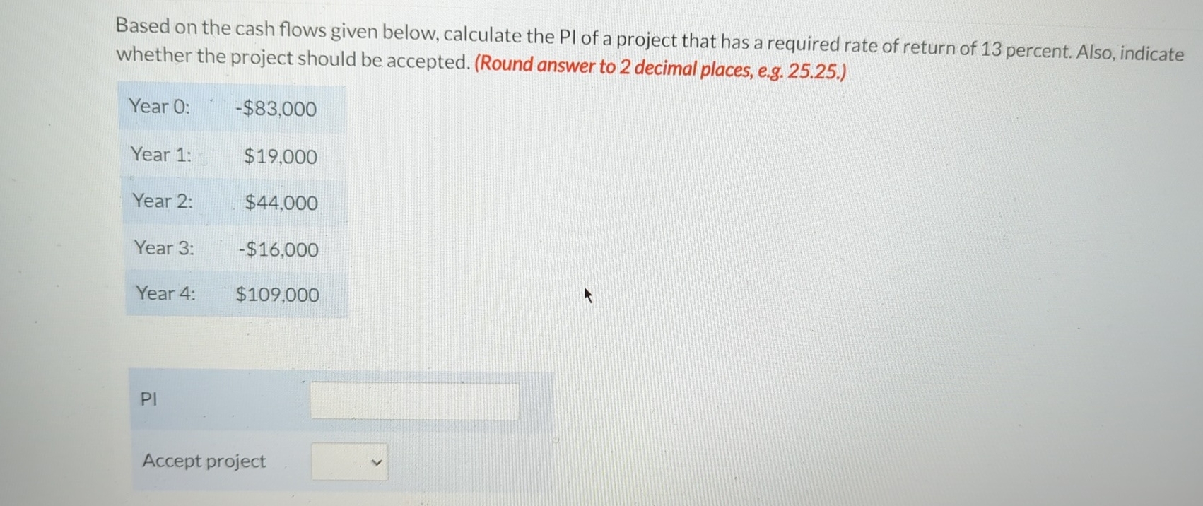  Based on the cash flows given below, calculate the Pi of