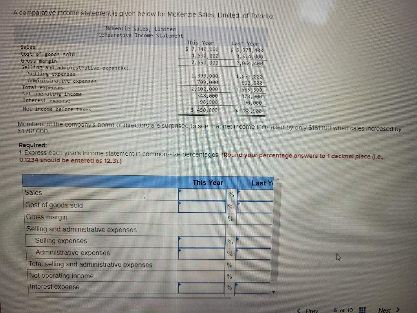  A comparative income statement is given below for McKenzle Sales, Limited,