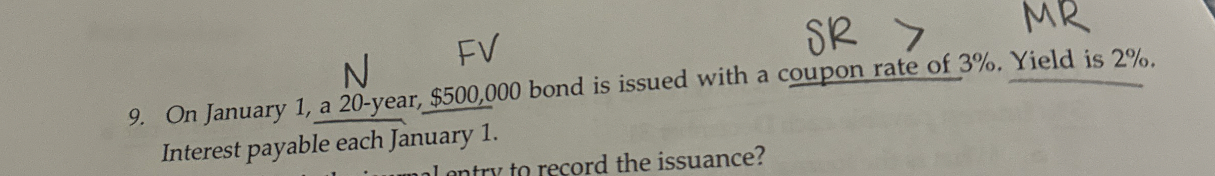  On January 1, a 20-year, $500,000 bond is issued with a