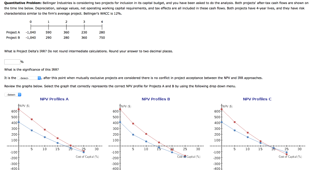 Quantitative Problem: Bellinger Industries is considering two projects for inclusion in