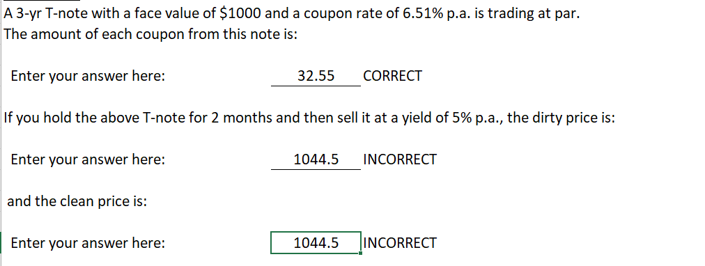  A 3-yr T-note with a face value of $1000 and a