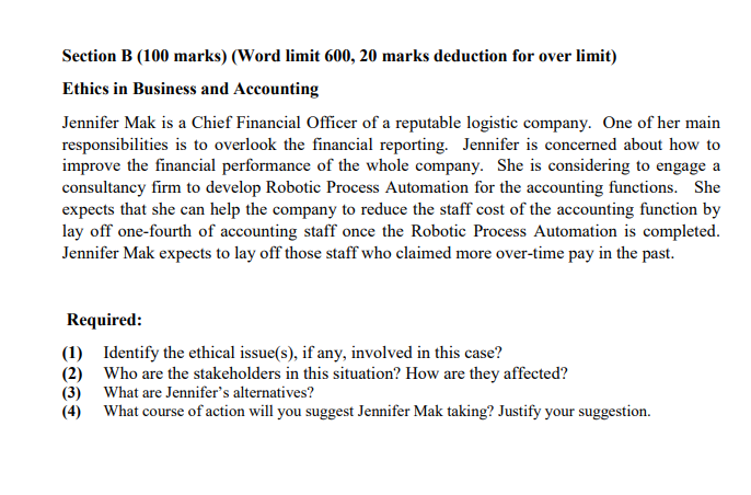  Section B (100 marks) (Word limit 600, 20 marks deduction for