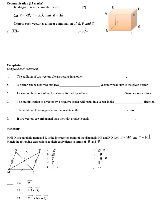  Communication (17 marks) 3. The diagram is a rectangular prism [2]