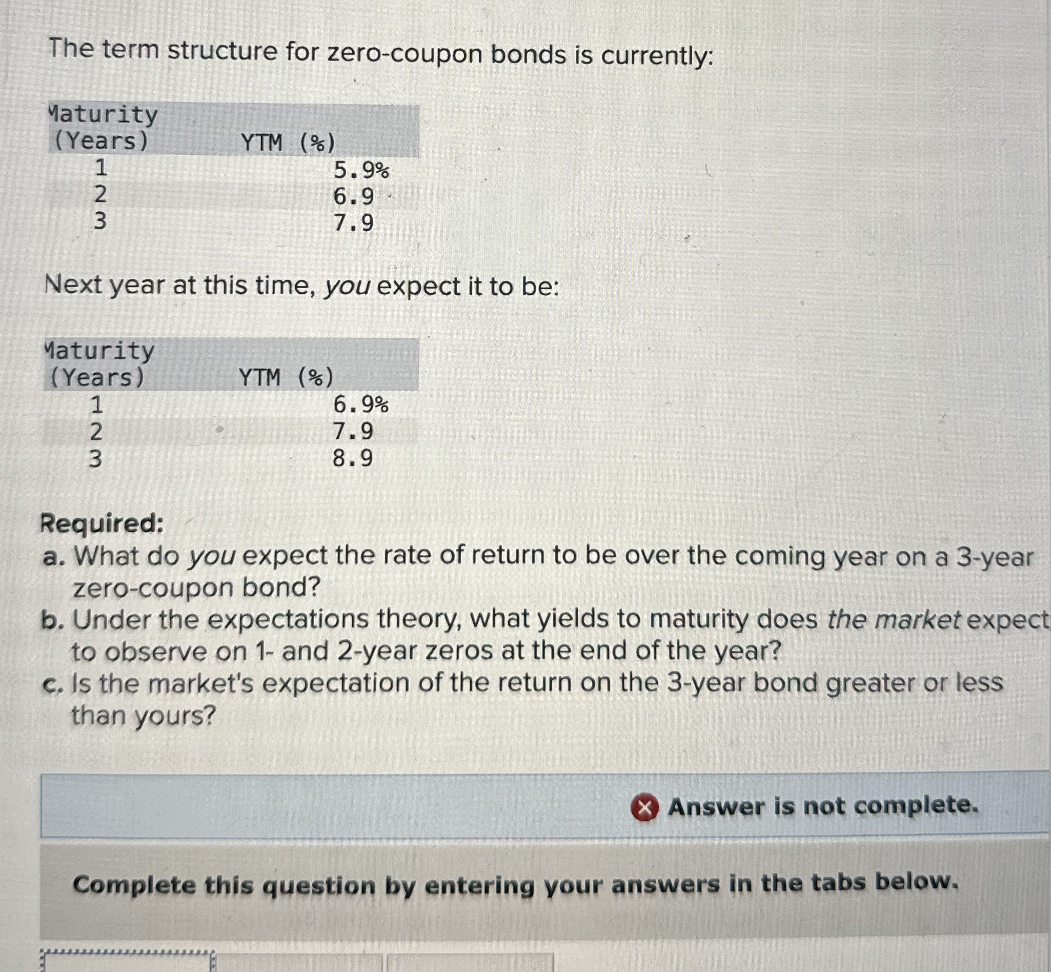  The term structure for zero-coupon bonds is currently: Next year at