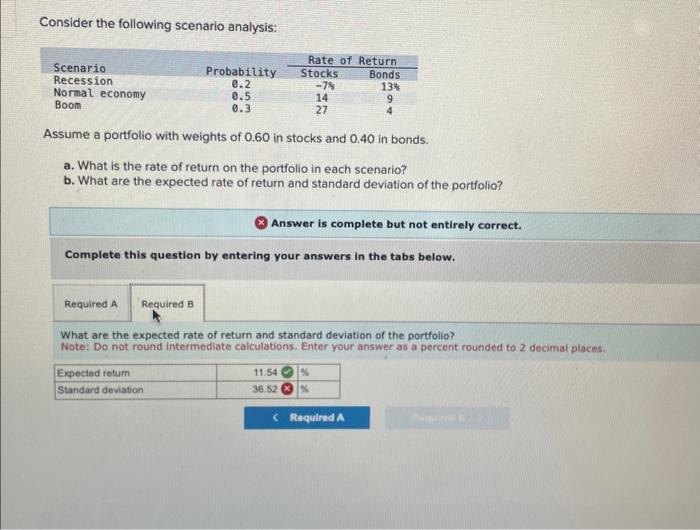 Need help with the standard deviation Consider the following scenario analysis: Assume
