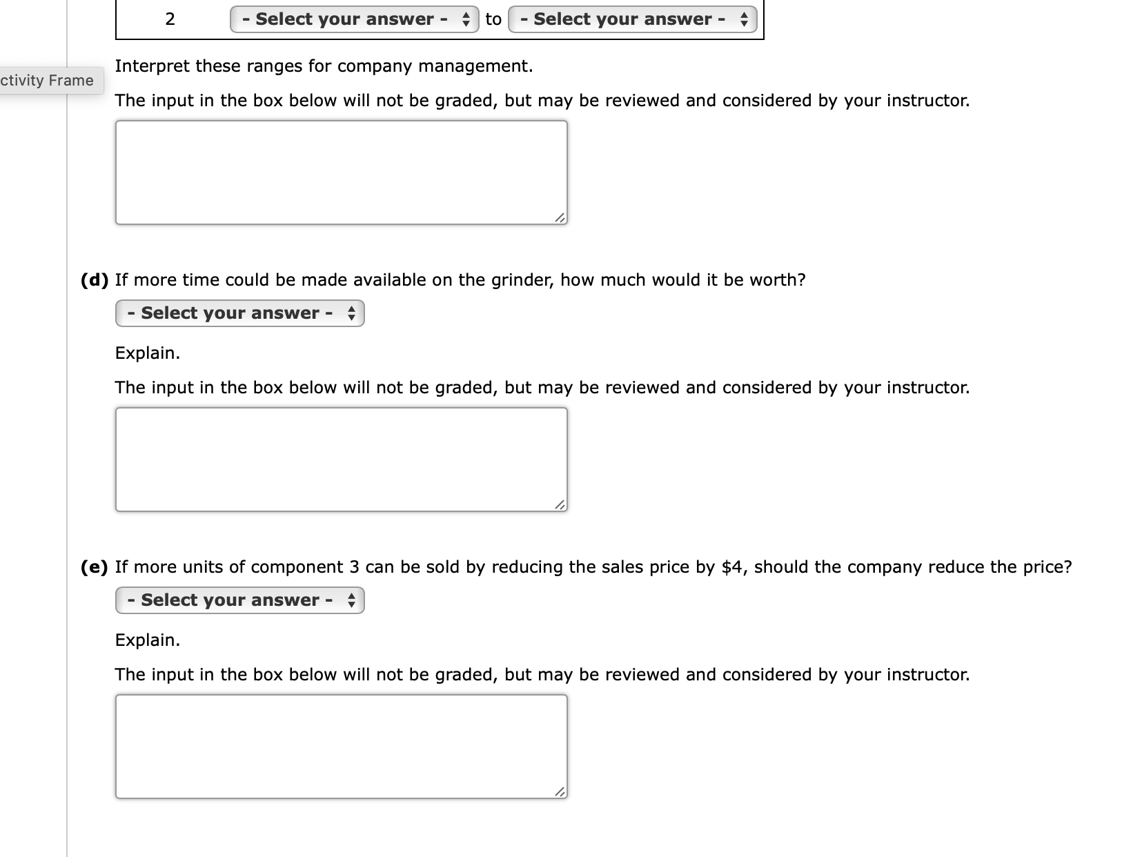 a shaper and a Activity Frame ynuc. "Ir imes (in minutes) required