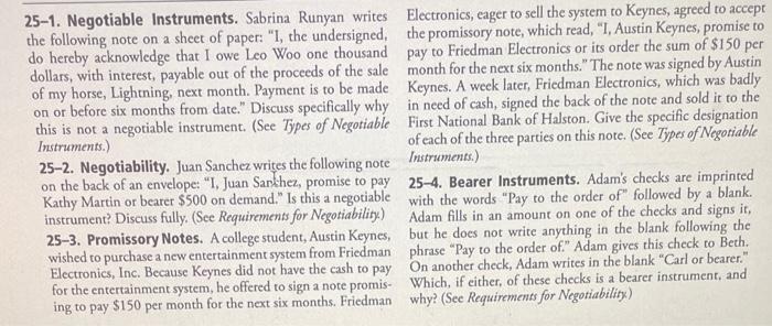 25-1; 25-2; 25-4 25-1. Negotiable Instruments. Sabrina Runyan writes Electronics, eager to