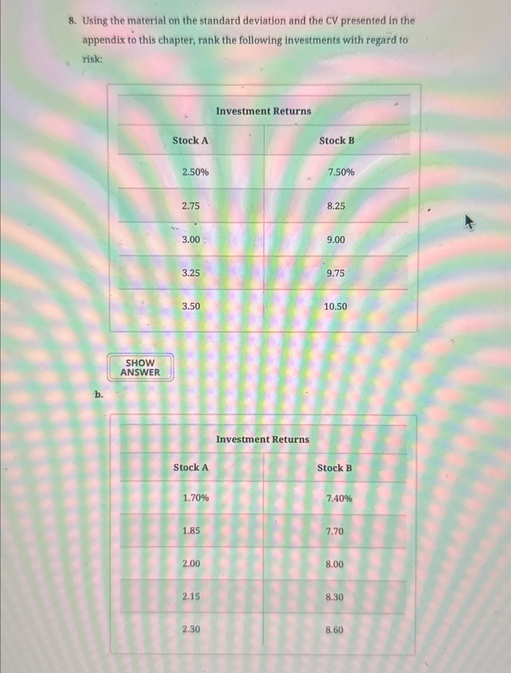  Using the material on the standard deviation and the CV presented