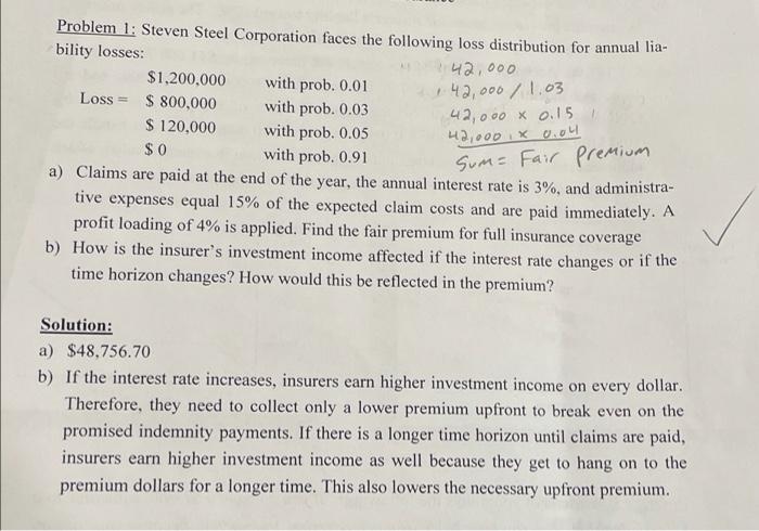 Here is the information regarding the loss distribution and assumptions needed for