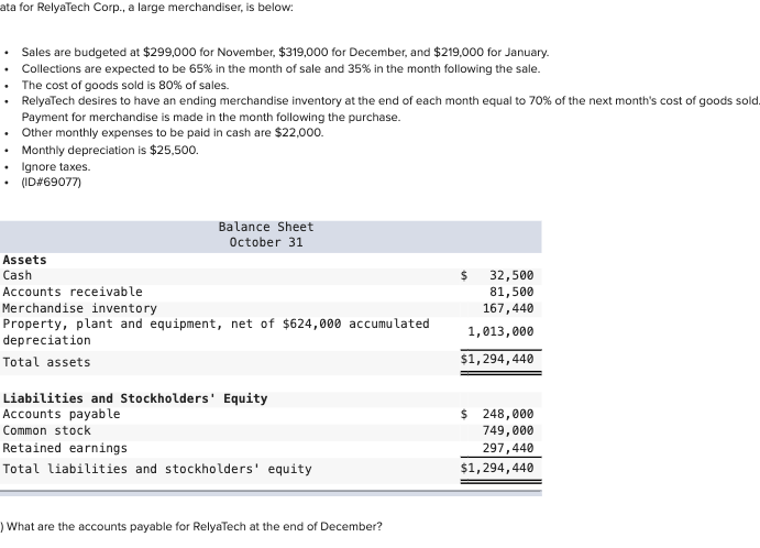 ata for RelyaTech Corp., a large merchandiser, is below: - Sales