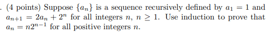 Discrete math question (4 points) Suppose { an } is a sequence