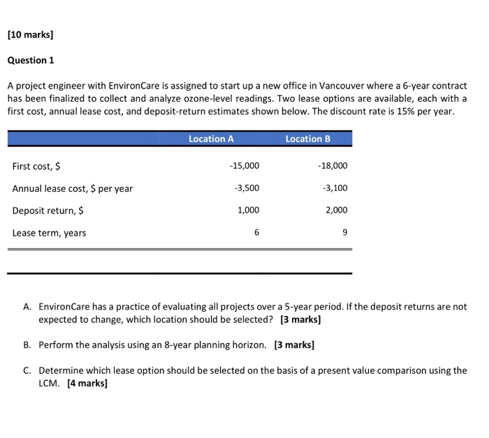  [10 marks] Question 1 A project engineer with EnvironCare is assigned