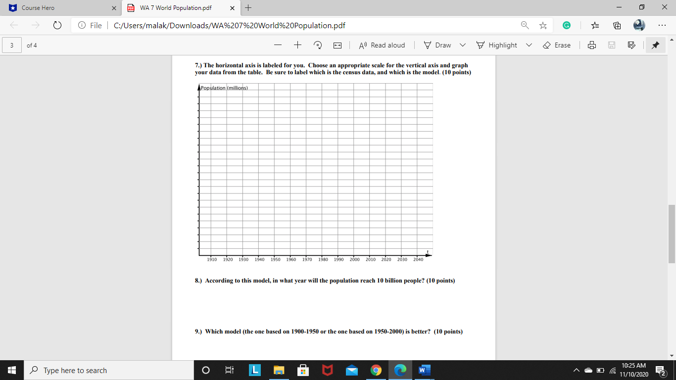 as an exponential function in the form P(t) = Poekt where: P(1)