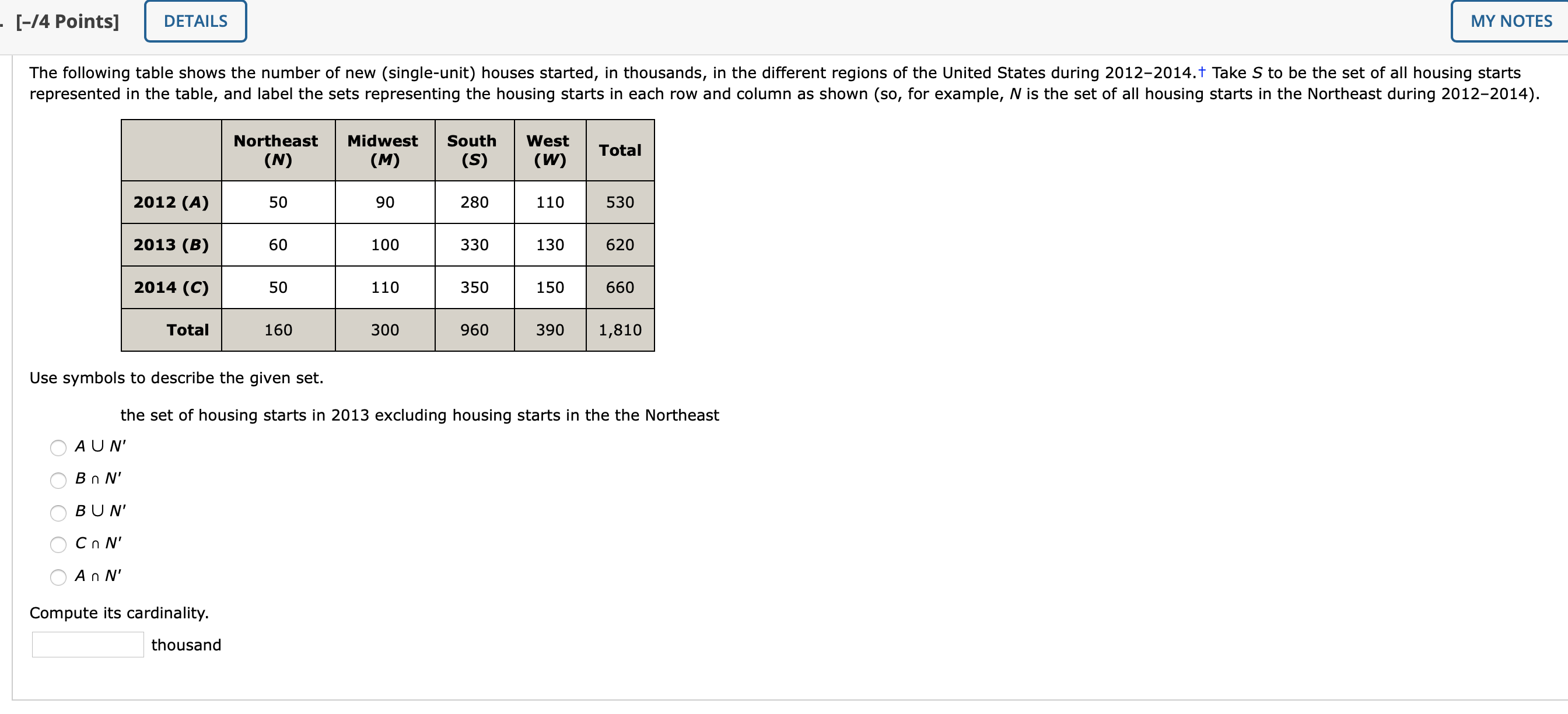 please help with this problem, thank you! [-/4 Points] DETAILS MY NOTES