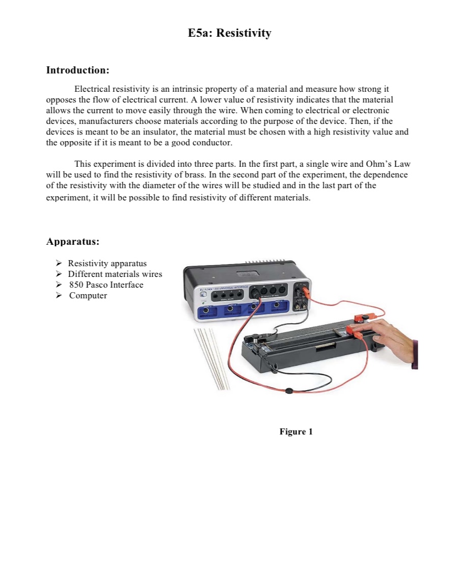 I need answers for this lab please. E53: Resistivity Introduction: Electrical resistivity