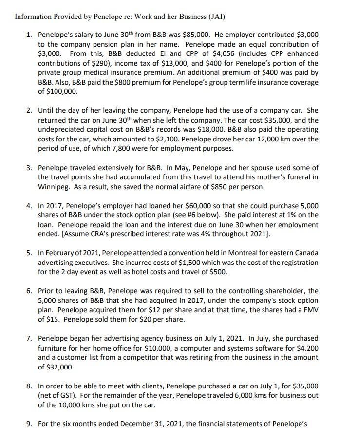 is AFA717 Canadian Income Taxation Question 1 (110 Minutes;65 Marks) Penelope Jones