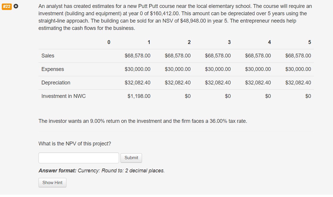  #22 An analyst has created estimates for a new Putt Putt