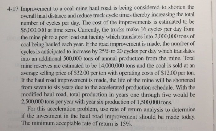  Please write clearly. Thank you 4-17 Improvement to a coal mine