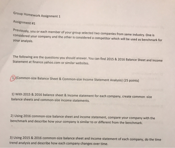  Group Homework Assignment 1 Assignment #1 Previously, you or each member