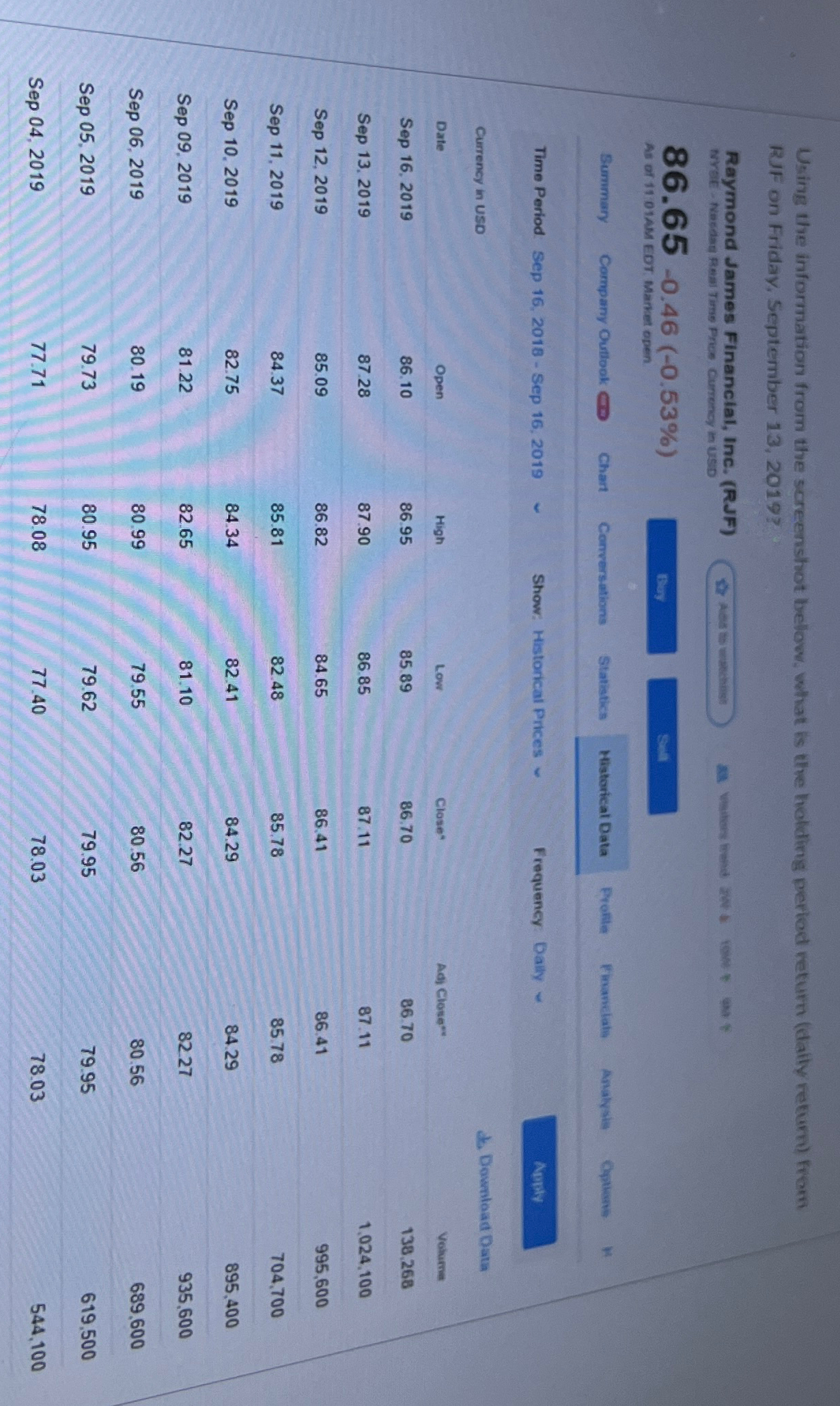  Using the information from the screenshot below, what is the holding