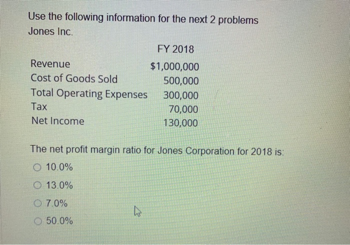  Use the following information for the next 2 problems Jones Inc.