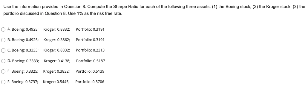 Standard Return Deviation Boeing 4.7% 9.9% Kroger 6.5% 10.1% What would be