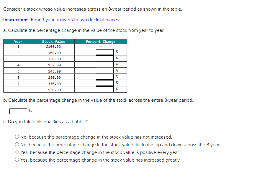  Consider a stock whose value increases across an 8-year period as