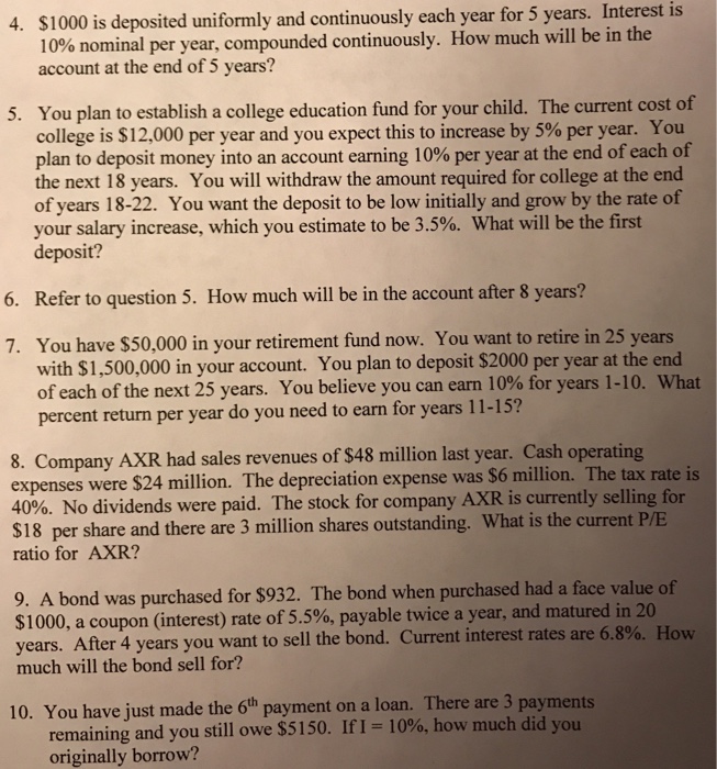  I need a handwritten calculation not using a software 4. $1000