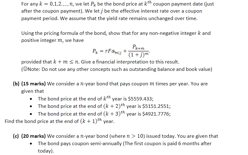 consider a bond that pays n coupons at the end of each
