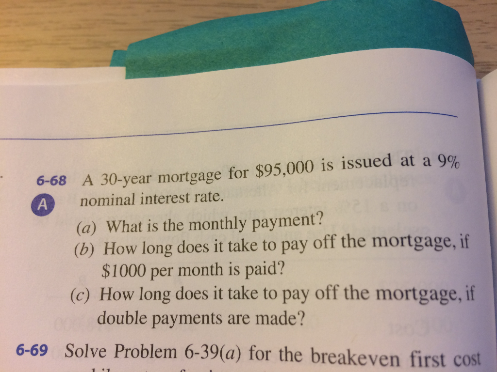Solve Using Excel 6-68 A 30-year mortgage for $95,000 is issued at
