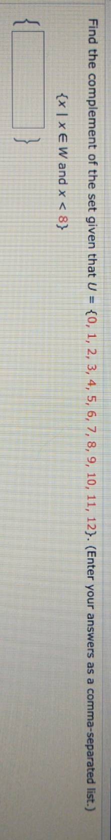 15 complement Find the complement of the set given that U =