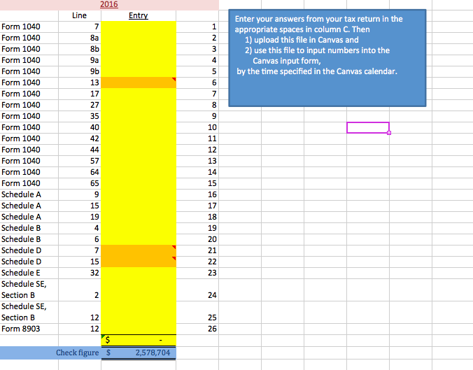 I just need some help with this spreadsheet below for a 1040