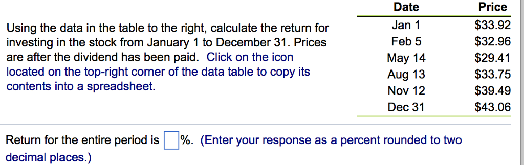 Using the data in the table to the right, calculate the