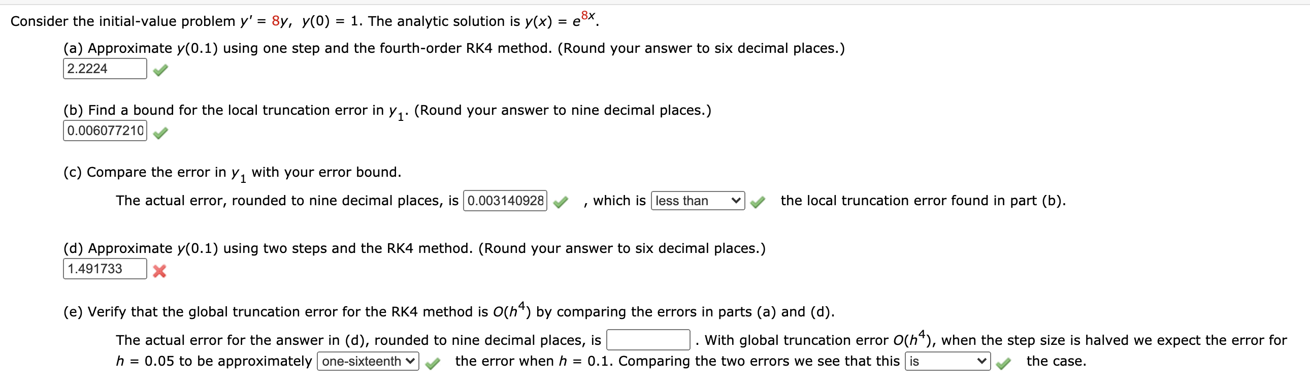 Please solve (d) and (e) parts Consider the initial-value problem y' =