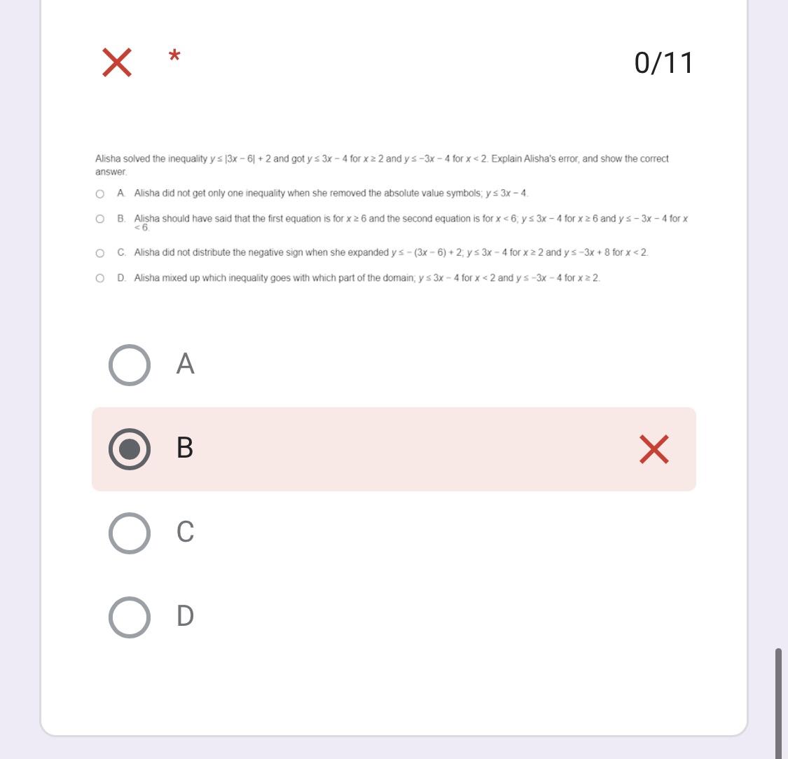 of the inequalities is true for any x. O B. Sometimes true,