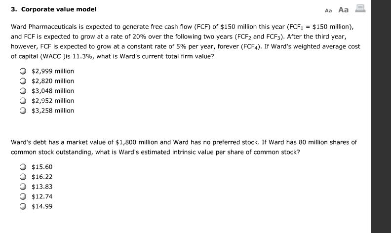 3. Corporate value model Aa Aa Ward Pharmaceuticals is expected to