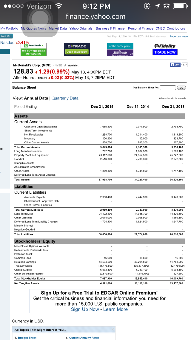 Please help me plug in the data from the McDonalds income statement