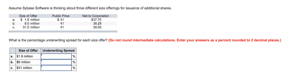  Assume Sybase Software is thinking about three different size offerings for