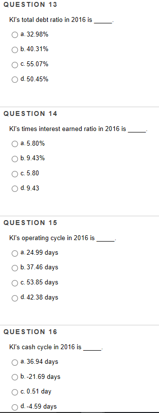window. Use the following financial statements to answer Questions 1 16 Kramerica