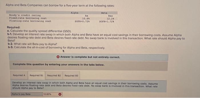  Alpha and Beta Companies can borrow for a five-year term at