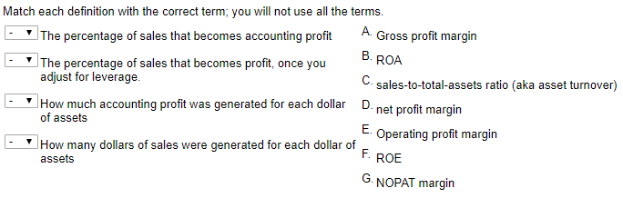  Match each definition with the correct term; you will not use