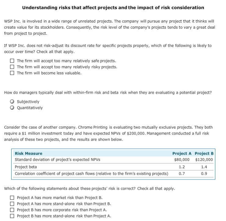  Understanding risks that affect projects and the impact of risk consideration
