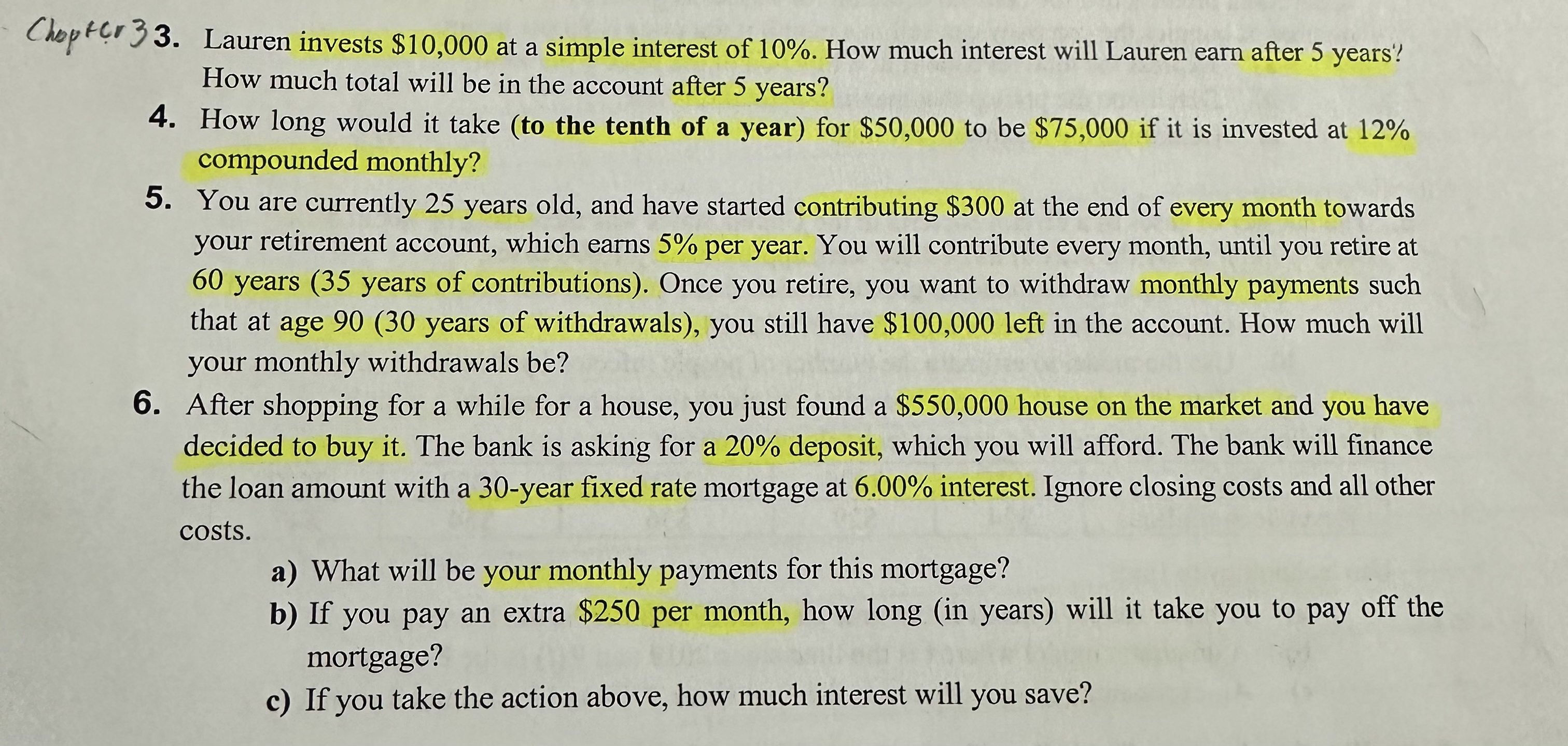  . Lauren invests $10,000 at a simple interest of 10%. How