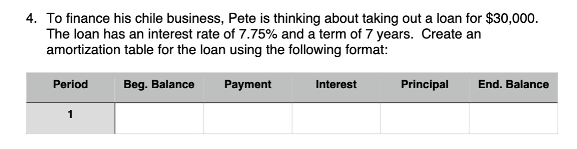  Answer the following question by creating an amoritization table like the